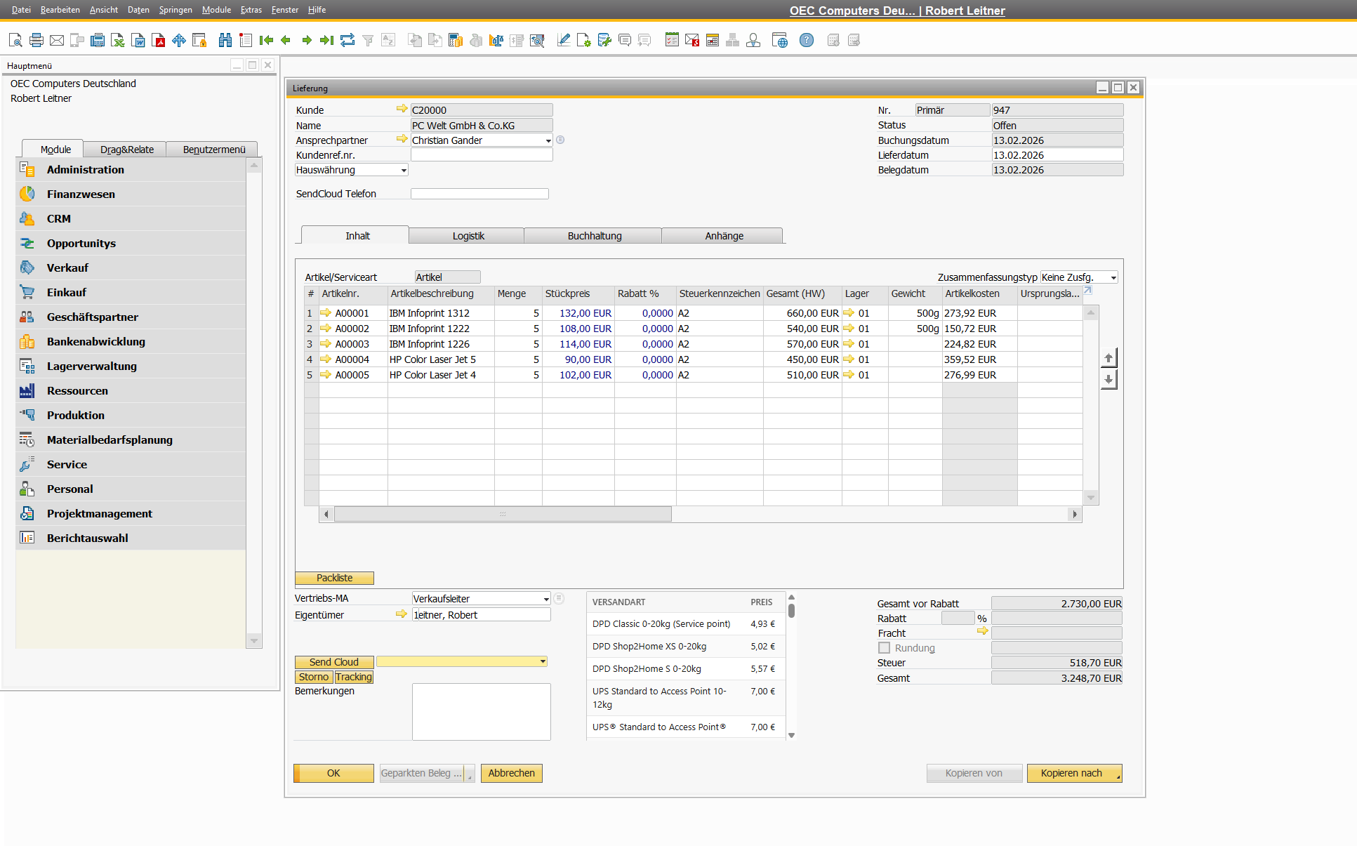 Sendcloud Integration für SAP Business One